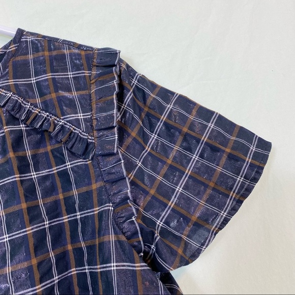 Loft plaid shimmer ruffle trim blouse size XL - Picture 7 of 16
